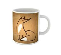 Awowee Tasse à café en céramique avec dessin abstrait de renard assis sur un vieux contemporain 325 ml Cadeau ou souvenir pour la famille, les amis, les collègues de travail