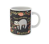 Awowee Tasse à café en céramique avec inscription « Follow Your Dreams Sloth » - 325 ml - Cadeau idéal ou souvenir pour la famille, les amis, les collègues de travail