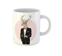 Awowee Tasse à café en céramique avec motif cerf habillé en smoking champagne Merry Christmas 325 ml Cadeau ou souvenir pour la famille, les amis, les collègues de travail