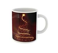 Awowee Tasse à café en céramique rouge et doré abstrait arbre de Noël scintillant 325 ml Cadeau ou souvenir pour la famille, les amis, les collègues de travail