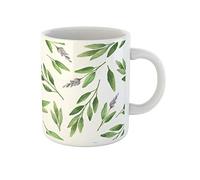 Awowee Tasse à café en céramique verte aquarelle, herbes, feuilles de sauge et branches de 325 ml - Cadeau idéal ou souvenir pour la famille, les amis, les collègues