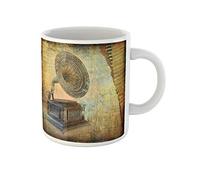 Awowee Tasse à café Gramophone rétro vieux disque antique boîte en laiton sculpté 325 ml Tasse à thé en céramique Meilleur cadeau ou souvenir pour la famille, les amis, les collègues