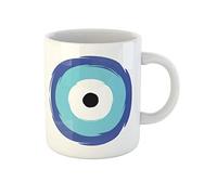 Awowee Tasse à café grecque bleue avec symbole de protection contre le mauvais œil, 325 ml, tasse à thé en céramique, meilleur cadeau ou souvenir pour la famille, les amis, les collègues de travail