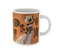 Awowee Tasse à café orange ancienne belle femme noire masques et ornements africains 325 ml tasse à thé en céramique meilleur cadeau ou souvenir pour la famille, les amis, les collègues