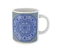 Awowee Tasse à café ronde en céramique motif mandala bleu indigo et blanc 325 ml - Cadeau idéal ou souvenir pour la famille, les amis, les collègues