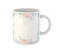 Awowee Tasse à café rose pêche romantique botanique pivoines pour anniversaire vert 325 ml tasse à thé en céramique meilleur cadeau ou souvenir pour la famille, les amis, les collègues de travail