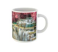 Awowee Tasse à café verte étonnante cascade de forêt profonde à Kanchanaburi Thaïlande Belle tasse à thé en céramique 325 ml Meilleur cadeau ou souvenir pour la famille, les amis, les collègues de