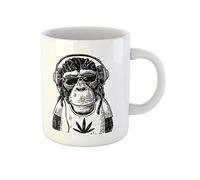 Awowee Tasse à café vintage en céramique avec motif de singe portant des écouteurs, des lunettes de soleil et une feuille de marijuana habillée - 325 ml - Cadeau idéal ou souvenir pour la famille, les