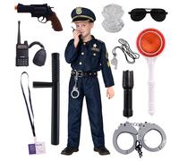 Awroutdoor Ensemble de 13 pièces d'équipement de police, pour Halloween, carnaval, anniversaire, costume de police pour enfants, signe de police, bonnet de police, chemise, talkie-walkie, jouet de