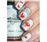 AWS - Lot de stickers, water decals pour ongles, nail art, transfert à l’eau, motifs cœurs, Saint-Valentin, ange Cupidon, oursons, inscription « I Love You »