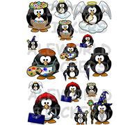 AWS Set 16 stickers pingouins professionnels métiers amusants funny penguins imperméables adaptés pour meubles chambre d'enfant pour voiture moto en 2 formats autocollants vinyle pingouin disponible