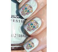 AWS Set Water decals Crâne Sugar Skull mexicain Fiorati Ongles Nail Art Autocollants Transfer Décoration Fleurs Mexicain Skulls Crâne Décoration Décorée (40)