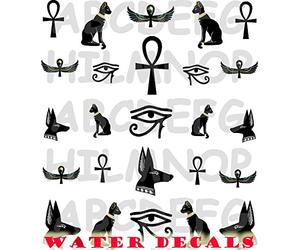 AWS Set Water Decals hiéroglyphes Égypte ongles Nail Art notice Ank et Anubi autocollants de transfert à eau Sheet Bastet oeil de Ra Stickers transfert Motif Anu yptien Egypt Hieroglyphs