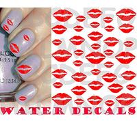 AWS Set Water Decals lèvres rouges baiser ongles Nail Art notice Red Kiss Lips transfert Autocollants de transfert à eau Sheet Stickers Autocollants en vinyle fashion mode trendy