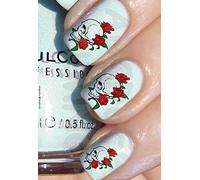 AWS Set Water Decals Tête de mort rose rouge sugar skull ongles stickers transfert décoration skulls tête de mort décor décor red rose skulls tatouage tête de mort (20)