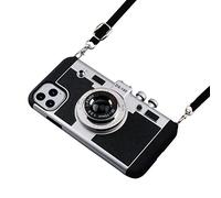 Awsaccy Emily in Paris Coque de téléphone pour iPhone 16 Pro Max - Étui d'appareil photo vintage en 3D - Design unique en silicone avec cordon de cou amovible pour filles et femmes - Noir