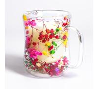 AWSOLAR 350ml Tasses à Café en Verre Avec Fleurs Séchées, Tasse à Thé Double Paroi Isolantes, Cadeaux pour Femmes, Mères, Epouses, Enseignantes, Amies