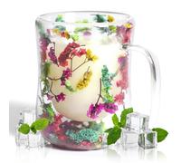 AWSOLAR 350ml Tasses à Café en Verre Avec Fleurs Séchées, Tasse à Thé Double Paroi Isolantes, Cadeaux pour Femmes, Mères, Epouses, Enseignantes, Amies