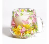 AWSOLAR Tasses en Verre à Double Paroi de 200ml, Tasse à Thé avec Fleurs Séchées et Anse, Cadeaux pour Femmes, Mères, Epouses, Amies, Enseignantes