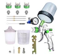 Awsuc HVLP Professionnel Pistolet à Peinture 600cc avec 3 Buses 1,4mm 1,7mm 2,0mm, avec régulateur d'air, jetables gobelet jetable 600ML et gobelet mélangeur de Couleurs (Vert)