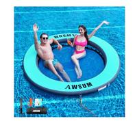 AWSUM Station de natation gonflable Sunchill - Île flottante Sunchill - Île de bain - Île d'eau - Matelas - Plateforme de bain ronde avec filet - Bouée de natation - 180 cm
