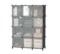 AWTATOS ULPZ012 Organiseur de rangement à 12 cubes avec portes, étagère de rangement modulaire en plastique, étagère de rangement empilable pour chambre à coucher, maison, salon, noir