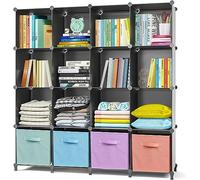AWTATOS ULPZ017 Armoire avec 16 Cubes, Étagère de Rangement en Plastique Polypropylène pour Enfants et Jouets, Pliante, sur Pied, Noire