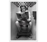 AWTJIS Pulp Fiction - Impression sur toile amusante de Vincent Vega sur les toilettes - Décoration murale noire et blanche pour salle de bain, appartemen - 30 x 40 cm - Sans cadre