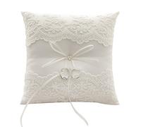 Awtlife - Coussin porte-alliance en dentelle avec des perles couleur ivoire pour mariage de 21 cm