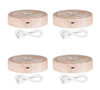 Awwertse 4X Support Rond LED Rotatif, Base de Présentoir pour Cristaux, Base Éclairée, 8 Modes D'Éclairage, Socles D'Affichage (Couleur Bois)