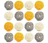Awwertse Boules DéCoratives pour PièCe MaîTresse de Bol, 16 PièCes Grandes Boules en Rotin 2,8 Pouces Boules en Osier Jaune SphèRes DéCoratives Brindille Orbes