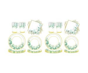 Awwertse Ensemble D'Assiettes en Carton Vert pour 48 Personnes, Ensemble D'Assiettes et Gobelets en Papier Vert Sauge pour Fournitures de Fête d'anniversaire, Mariage
