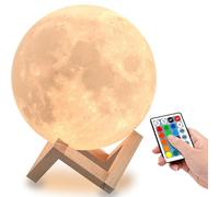 AWXUOCK Lampe lune galaxie 15 cm 16 couleurs LED 3D, télécommande et contrôle tactile, veilleuse lune, cadeau pour filles, garçons, enfants (15 cm)