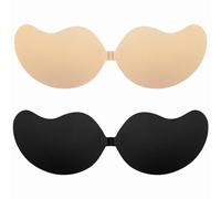 AWXUOCK Soutien-gorge invisible sans bretelles réutilisable à coller - Soutien-gorge adhésif push-up doux pour la peau pour fête, bar, mariage, plage, dos nu pour femme, Beige + noir., C