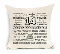 Awyuan 14e Anniversaire Housse de Coussin Cadeau Décoratif Créatif Idéal pour Les Filles Fils Petites-Filles Petits-Fils Nièces Neveux Sœurs Cousins Frères et Amis Cadeau d'anniversaire (14)