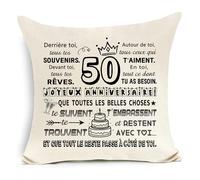 Awyuan 50e Anniversaire Housse de Coussin Cadeau Décoratif Créatif Idéal pour Les Femmes Hommes Maman Papa Ami Sœur Frère Collègue Épouse Époux Professeur Collègue Cadeau d'anniversaire （50）