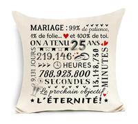 Awyuan Cadeau pour Le 25e Anniversaire de Mariage Housse de Coussin Anniversaire pour Femme et Mari 25 Ans de Mariage Cadeaux pour Les Noces d'argent Hochzeitstag Kissenbezug