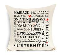 Awyuan Cadeau pour Le 40e Anniversaire de Mariage Housse de Coussin Anniversaire pour Femme et Mari 40 Ans de Mariage Cadeaux pour Les Noces de Rubis Hochzeitstag Kissenbezug