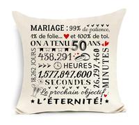 Awyuan Cadeau pour Le 50e Anniversaire de Mariage Housse de Coussin Anniversaire pour Femme et Mari 50 Ans de Mariage Cadeaux pour Les Noces d'or Hochzeitstag Kissenbezug