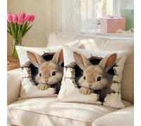AwzyGous Taie d'oreiller 45 x 45 cm, Housse de Coussin Motif Lapin de Pâques, Housse de Coussin Printemps Décorative pour Canapé et Fauteuil pour Lit, Chambre, Salon, Décoration Intérieure Lot de 2