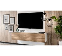 AX LIVING Buffet bas ZIVOLLI 160 Façade à lamelles Élément TV suspendu Blanc/Lamelles de Wotan