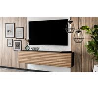 AX LIVING Buffet bas ZIVOLLI 160 Façade à lamelles Élément TV suspendu Noir/Lamelles de Wotan