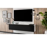 AX LIVING Buffet bas ZIVOLLI 160 Façade à lamelles Meuble TV suspendu Blanc/Lamelles noires