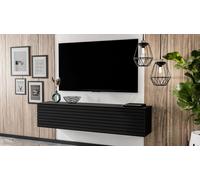 AX LIVING Buffet bas ZIVOLLI 160 façade à lamelles Meuble TV suspendu noir/à lamelles noires