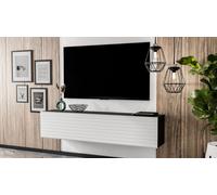 AX LIVING Buffet bas ZIVOLLI 160 Façade à lamelles Meuble TV suspendu Noir/Blanc à lamelles