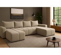 AX LIVING Canapé d'angle grand Ferrande 317 cm - Canapé beige avec fonction sommeil & structure