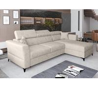AX LIVING Canapé d'angle petit modèle avec fonction sommeil Ribella - 265 cm de large, Beige Droite