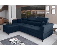AX LIVING Canapé d'angle petit modèle avec fonction sommeil Ribella - 265 cm de large, Bleu Gauche