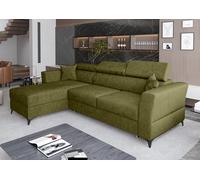 AX LIVING Canapé d'angle petit modèle avec fonction sommeil Ribella - 265 cm de large, Vert olive Gauche