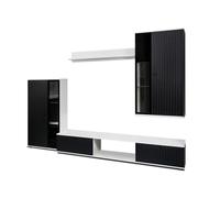 AX LIVING Meuble-paroi haut de gamme Formilo 240 cm - Blanc & noir avec lamelles
